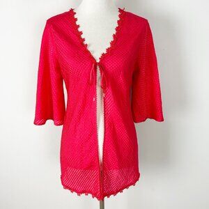 Y2K Women’s Silk Pajama Sleep Shirt Red Tie Front Size Large
